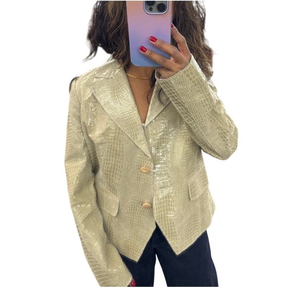 In Suede Croc Embossed Glossy Leather Blazer Vintage Large - Picture 1 of 17